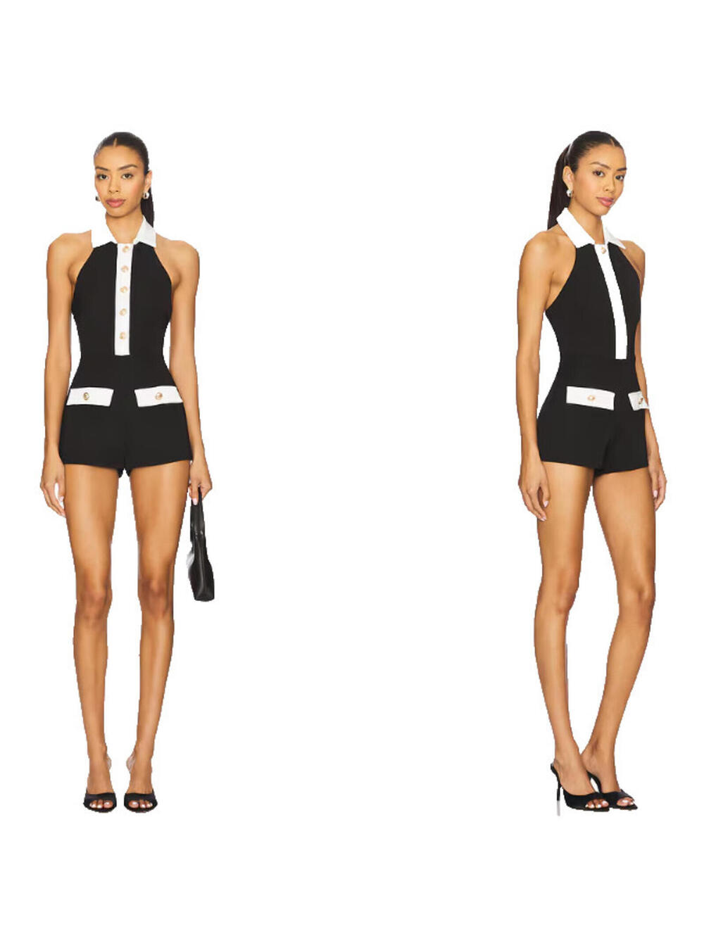 ALL THE WAYS Jemma Romper Black white suit blazer shorts backless halter M NWT